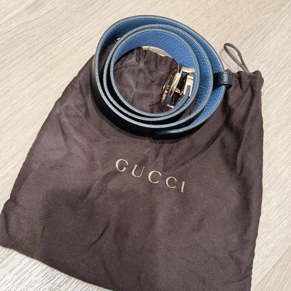 Gucci Double G Reversible Belt Black/Sky Blue - LIKE NEW WITH DUST BAG main image 4